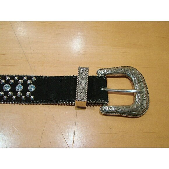 Guess Womens Black Studded Rhinestones Embossed Metal Buckle Size M 925121 - Picture 4 of 12